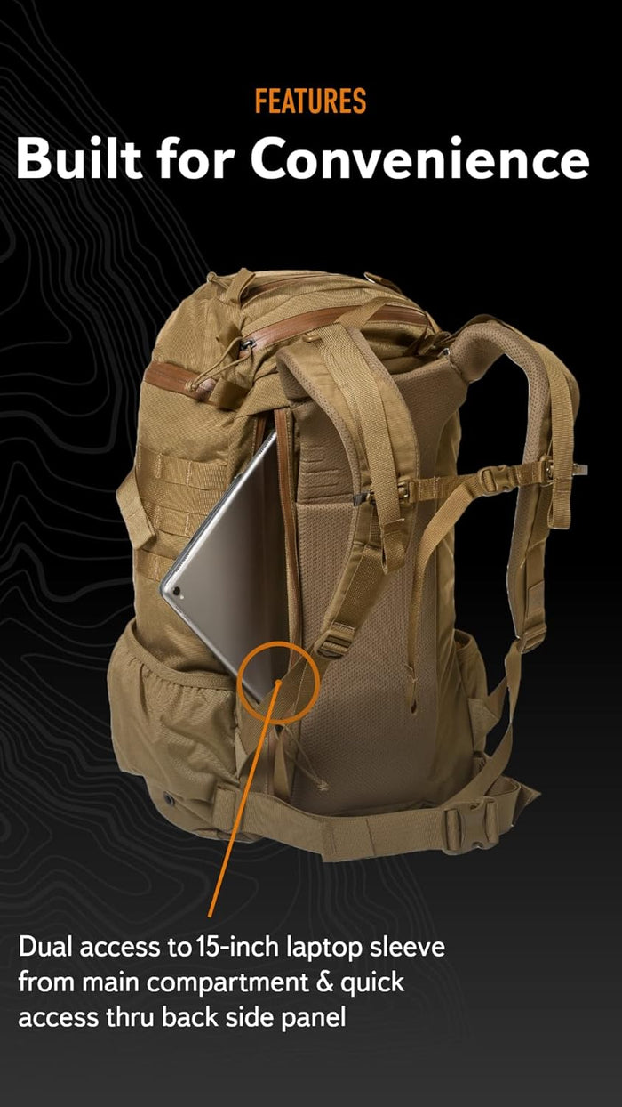 Mystery Ranch 2 Day Backpack – Tactical Daypack with Easy Access & Padded Computer Sleeve – Coyote, S/M