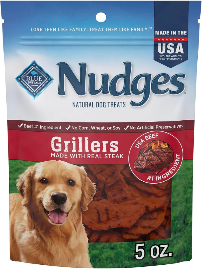 Blue Buffalo Nudges Grillers Natural Dog Treats, Made in the USA with Real Steak, 16-oz Bag