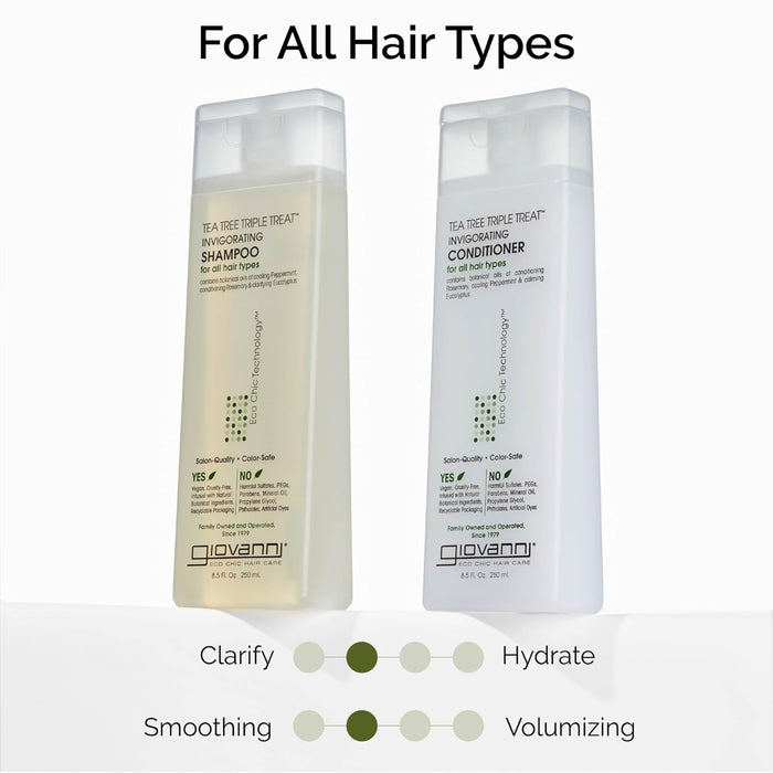 GIOVANNI Tea Tree Invigorating Shampoo - Special Clarifying Shampoo w/Organic Natural Oils for Women & Men, Cleansing & Moisturizing for Thin Hair, Rosemary, Eucalyptus & Peppermint Oil - 128 Fl Oz