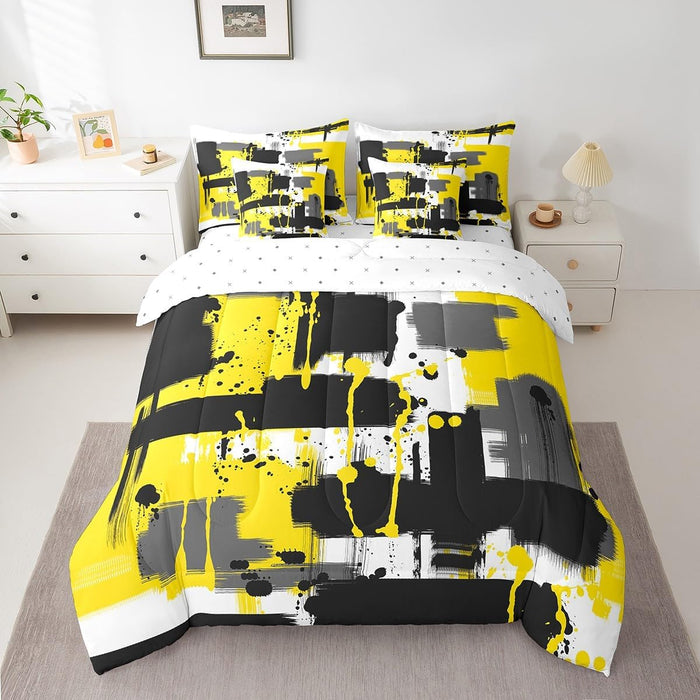 Feelyou Modern Abstract Art Bed Set for Kids Boys Girls Twin Size Art Decor 7 Pieces Beeding Set Ultra Soft Stripe Line Art Bed in a Bag with Comforter, Sheets, Pillowcases Retro Geometric Room Decor
