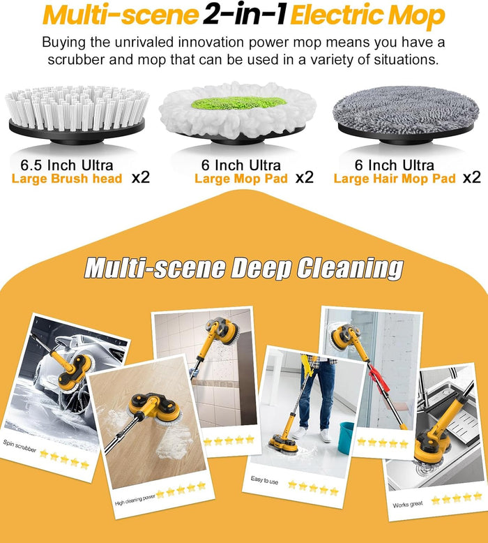 qimedo 6000mAh Battery Electric Mop M1, 800RPM Cordless Electric Power Scrubber & Mops for Floor Cleaning, Best Automatic Spin Mops with Smart Display,Rotating Mop with LED Light & Water Spray