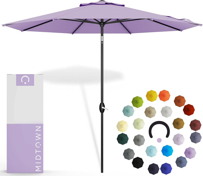Midtown Umbrellas 10-Year-No-Fade - 9 Ft - UV Proof Ivory White Polyester Fabric - Umbrella Outdoor Patio, Auto-Tilt Aluminum Frame Patio Umbrella for Garden, Pool & Deck - Black Pole