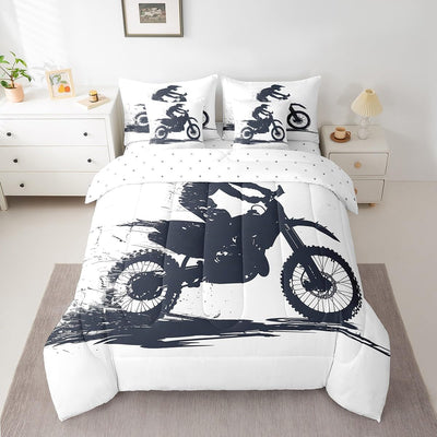 Feelyou Cool Motocross 7 Pieces Beeding Set Twin Size Dirt Bike Bed Set Ultra Soft Motorcycle Racer Bed in a Bag with Comforter, Sheets, Pillowcases for Girls Boys Room Decor Racing Motocross Rider