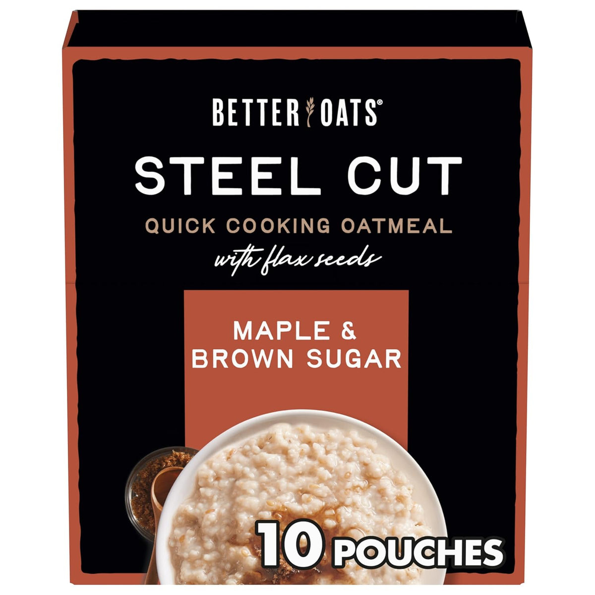 Better Oats Original Steel Cut Oatmeal Packets, Instant Oatmeal Packets with Steel Cut Oats and Flax Seeds, Quick Oatmeal Pouches Ready in 2.5 Minutes, Original Flavor, Pack of 10, 11.6 OZ Pack