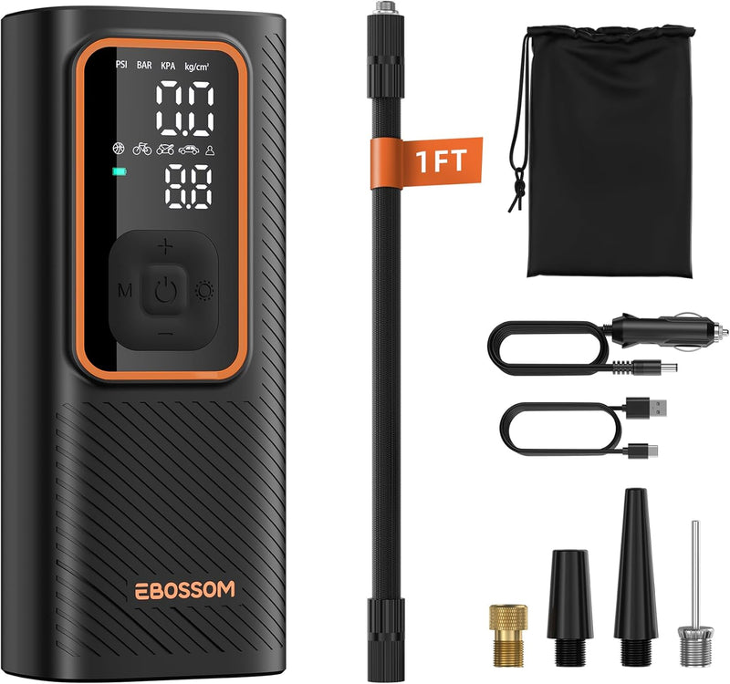 Tire Inflator Portable Air Compressor, 150 PSI Mini Car Air Pump with 6000mAh Battery,12V DC, Pressure Gauge, Cordless Tire Inflator Rechargeable with Display & LED for Car, Motocycle, Bikes, Balls