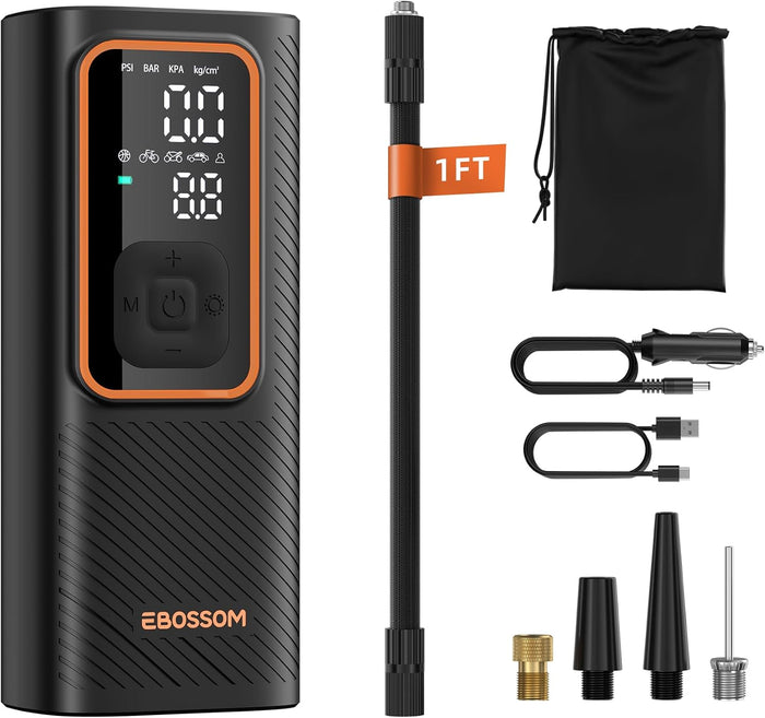 Tire Inflator Portable Air Compressor, 150 PSI Mini Car Air Pump with 6000mAh Battery,12V DC, Pressure Gauge, Cordless Tire Inflator Rechargeable with Display & LED for Car, Motocycle, Bikes, Balls