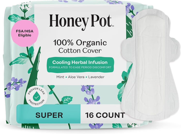 The Honey Pot Company - Herbal Pads for Women - Overnight w/Wings - Infused w/Essential Oils for Cooling Effect & Organic Cotton Cover - Feminine Care - 12 ct