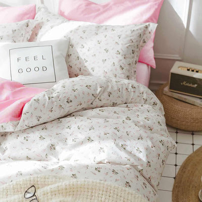 7 Pcs Full Size Comforter Set with Sheets, Pink White Floral Pattern Printed Preppy Decor Reversible Bed Sets - 80 x 90 Soft Microfiber Flower Duvet Cottage Vintage Bedding in a Bag for Women Girls