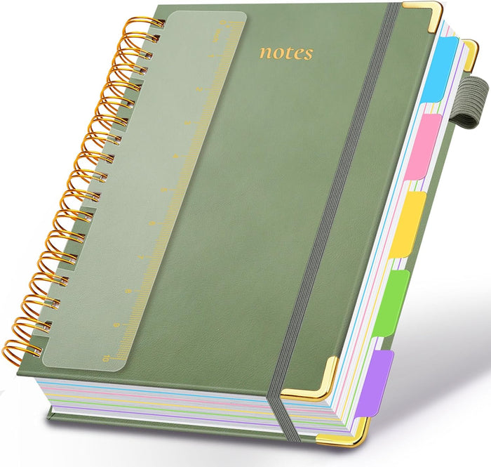 Hardcover Spiral Notebook 8"x10" Journal Notebook with Tabs and Removable Dividers 300 Pages 5 Subject Notebook College Ruled, Faux Leather Spiral Bound Notebook for Women School Work (Purple)