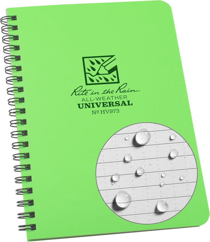 Rite in the Rain Weatherproof Side Spiral Notebook, 4.625" x 7", Tan Cover, Universal Pattern (No. 973T)