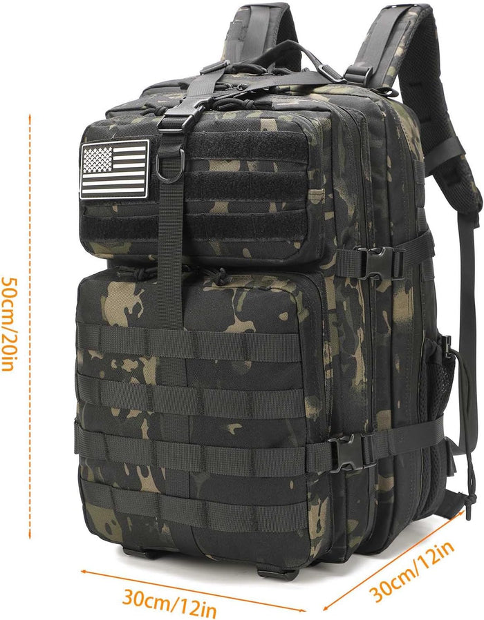 Tactical Military Backpack for Men, Gun Backpacks 3 Day Assault Pack with Holster and Magazine Pouch Large Bug Out Bag Tactical Gear 45L Molle Hiking Backpack Pistol Bag of Handgun Black Camo