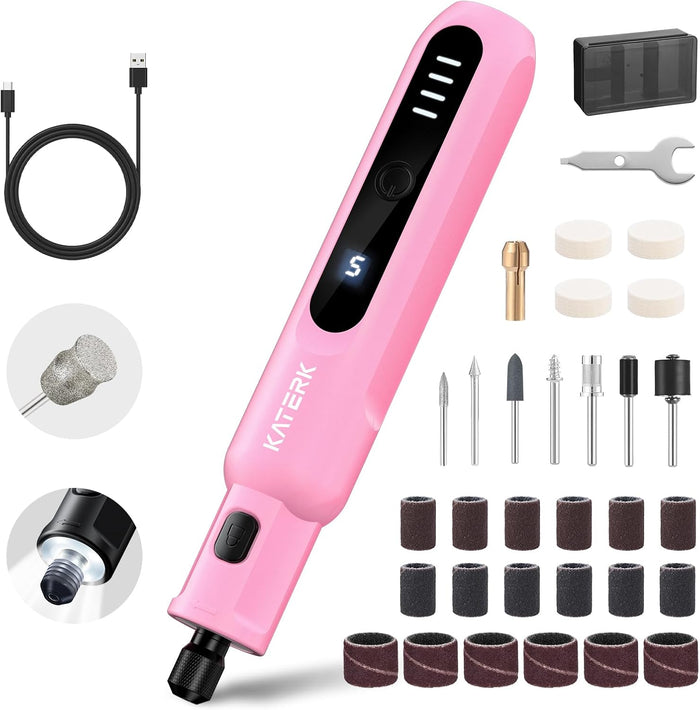 Katerk Pet Dog Nail Grinder - 5 Speed Quiet Electric Dog Nail Trimmer with 360°LED Light, 2500mAh Rechargeable, 32PCS Cordless Rotary Tool for Small Medium Large Dogs & DIY Sanding, Carving (Black)