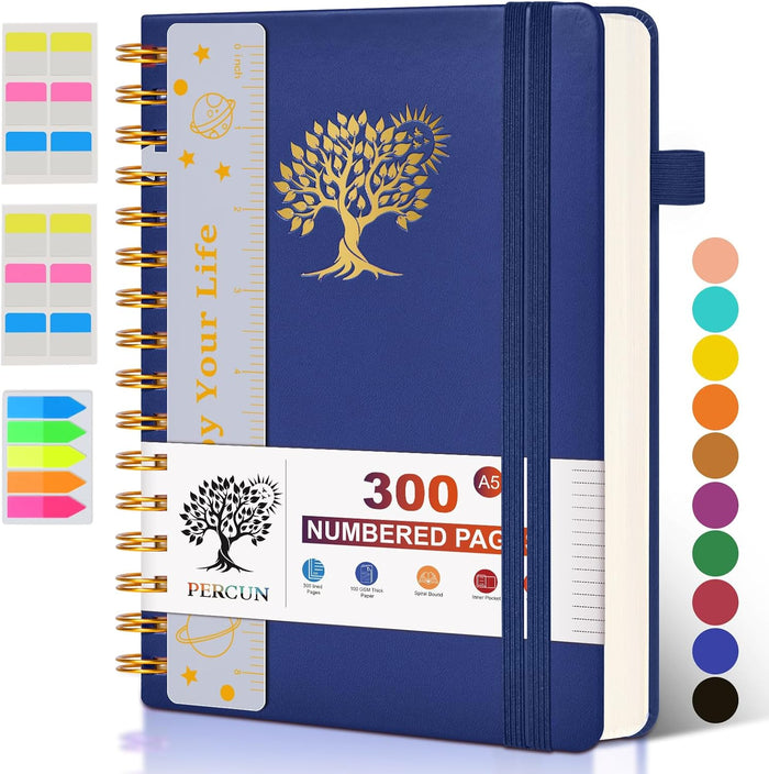 Large Spiral Notebook Journal for Women Men - 300 Numbered Lined Pages, College Ruled, A4 Hardcover Spiral Bound Notebook for School, Work, Note Taking, Writing, Leather Spiral Journal 8.5"x11"