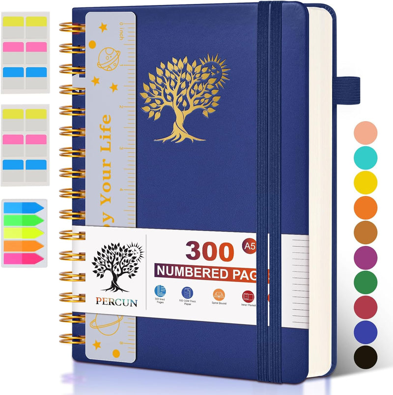 Large Spiral Notebook Journal for Women Men - 300 Numbered Lined Pages, College Ruled, A4 Hardcover Spiral Bound Notebook for School, Work, Note Taking, Writing, Leather Spiral Journal 8.5"x11"