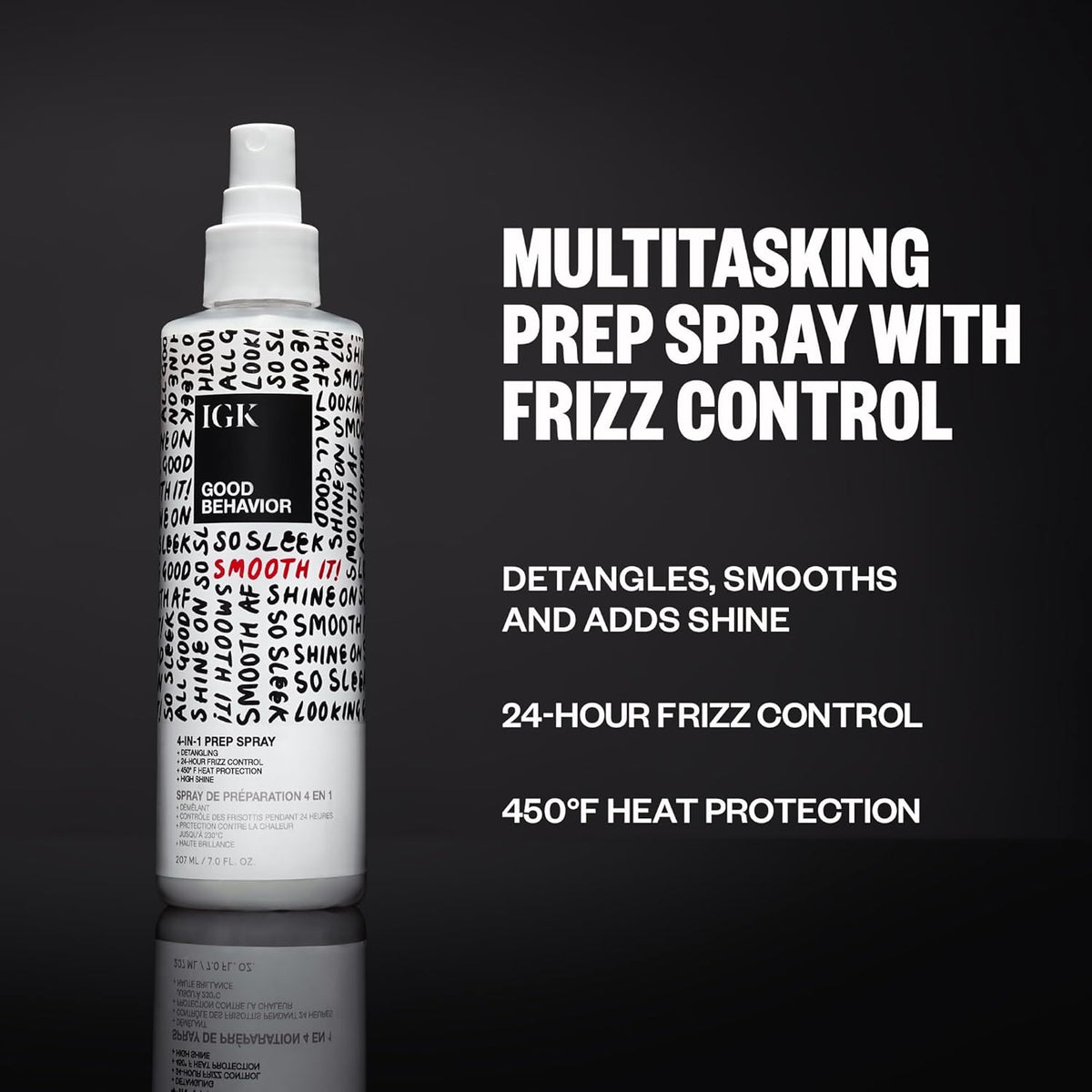 IGK GOOD BEHAVIOR 4-in-1 Prep Spray | Leave In + Detangle + Heat Protectant | Vegan + Cruelty Free |