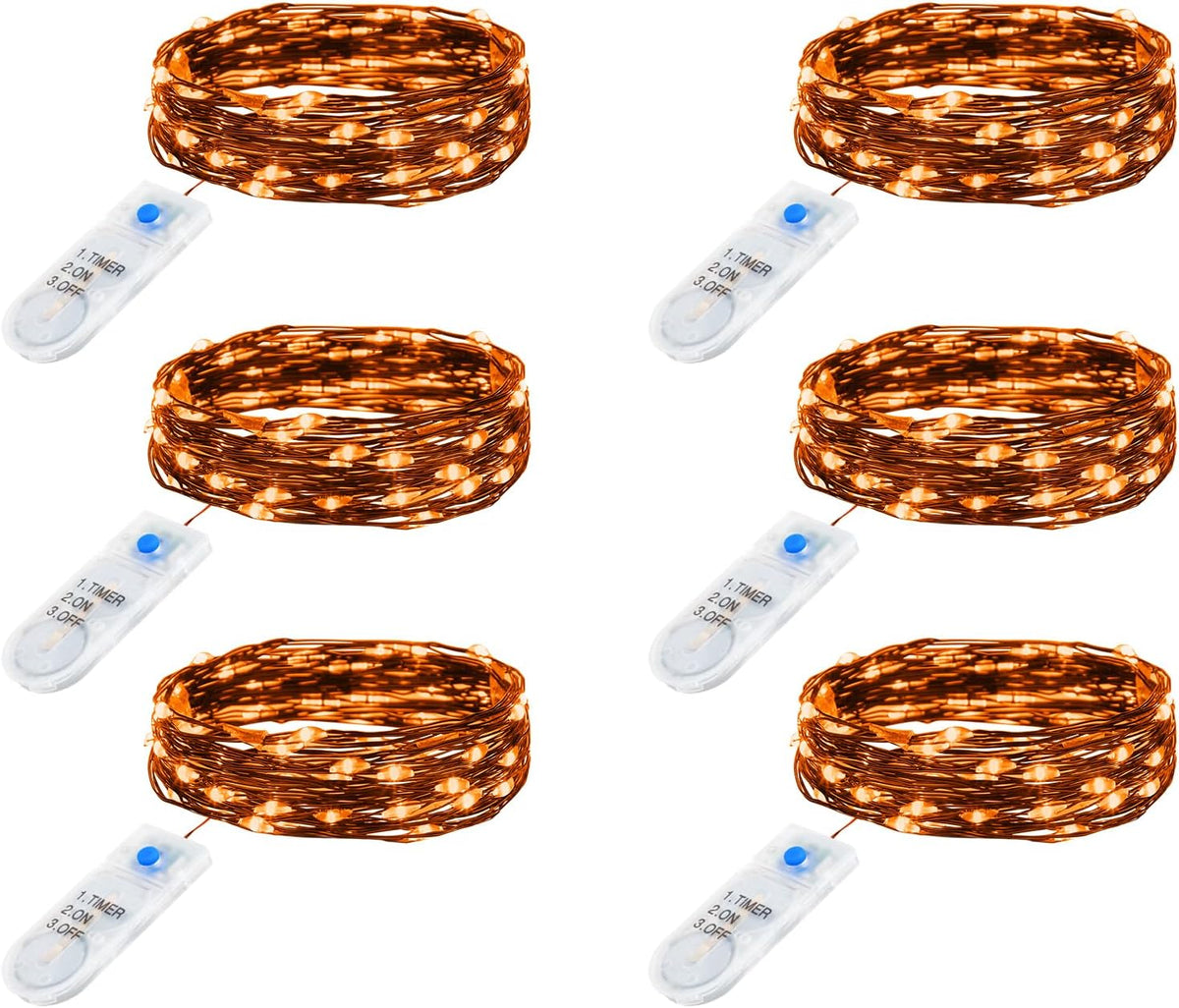 Minetom 6 Pack Fairy Lights Battery Operated String Lights with Timer - 7ft 20 LED Waterproof Silver Wire Firefly Lights Waterproof for DIY Crafts Wedding Décor Table Centerpieces Mason Jars Party
