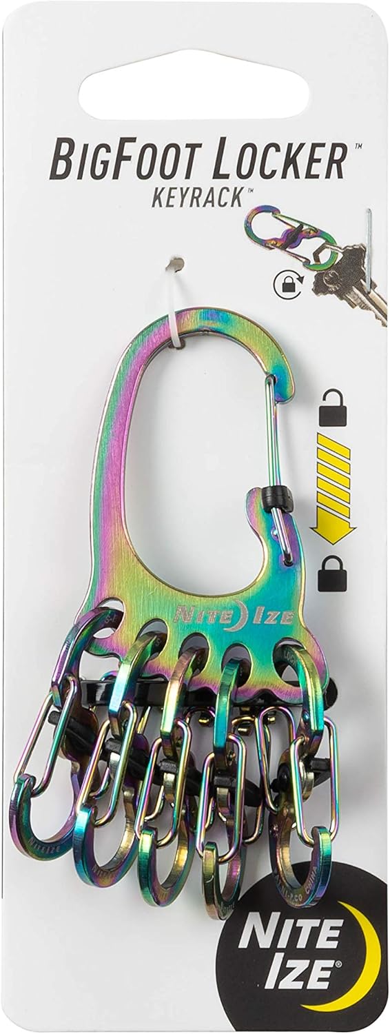 Nite Ize Bigfoot Locker KeyRack - Stainless Steel Holder for Car, House & Other Keys - Carabiner with S-Biners - Holds 15 Keys at Once - Carry Everyday Essentials - Silver