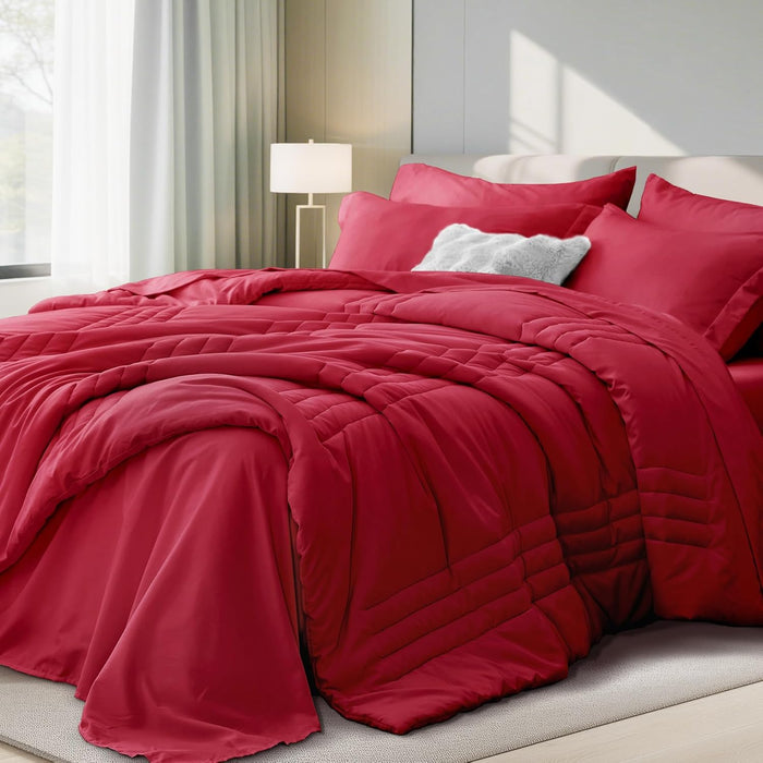 Queen Comforter Set Black - Bed in a Bag Queen Size 7 Pieces, Soft Bedding Set for All Seasons, Premium Queen Comforter Set with Comforter, Sheets, Pillowcases & Shams
