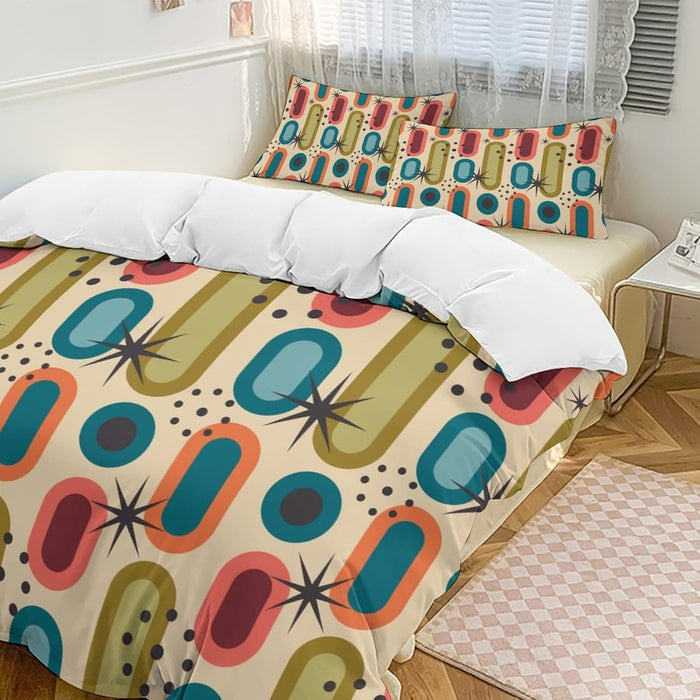 Modern Mid Century Duvet Cover, Vintage Geometry Bedding Sets Soft Comforter Cover，Aesthetic Abstract Art Bedding 3 Piece (1 Duvet Cover 86"x70" + 2 Pillow Sham 20"x30")
