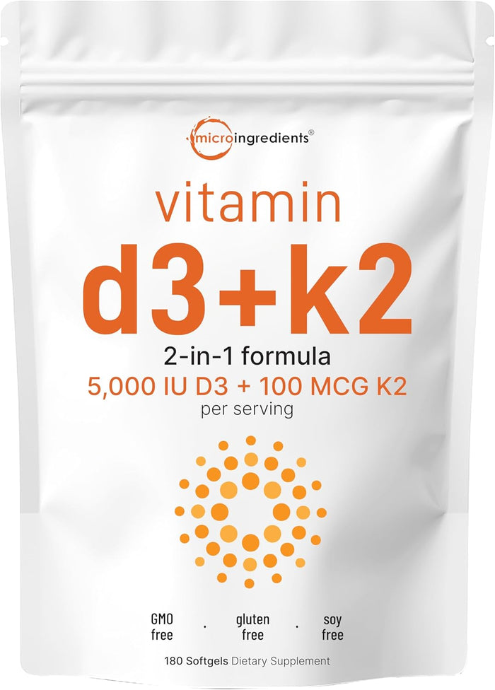 Micro Ingredients Vitamin D3 10,000 IU + K2 MK-7 200 mcg, 300 Softgels | Virgin Coconut Oil | 2-in-1 Bone, Immune & Heart Support | Easy to Swallow, Non-GMO
