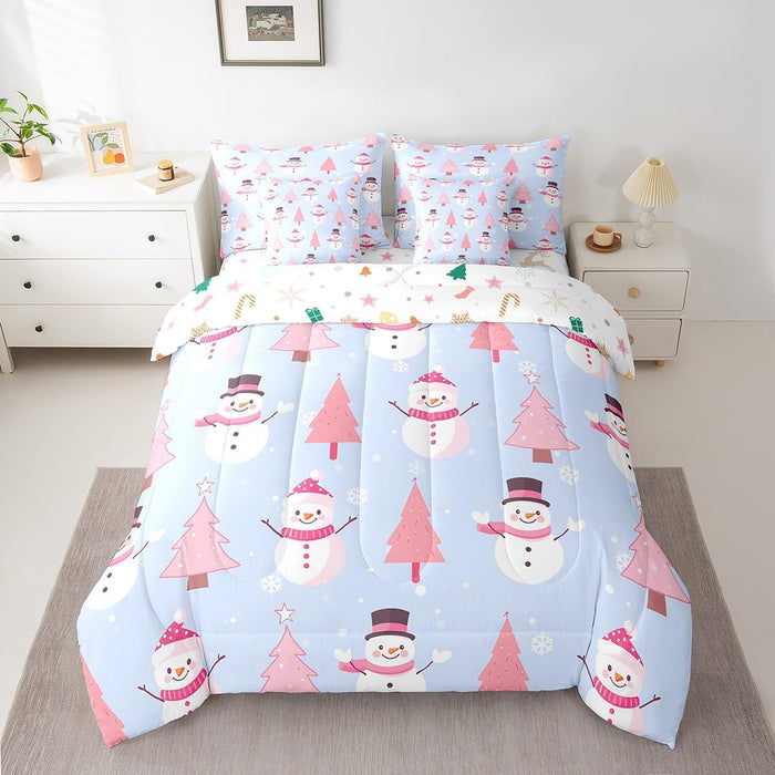 Feelyou Cute Santa Claus Bed Set Boys Girls Twin Size Snowflake 7 Pieces Beeding Set Ultra Soft Winter Bed in a Bag with Comforter, Sheets, Pillowcases Christmas Tree Room Decor Christmas Decorations