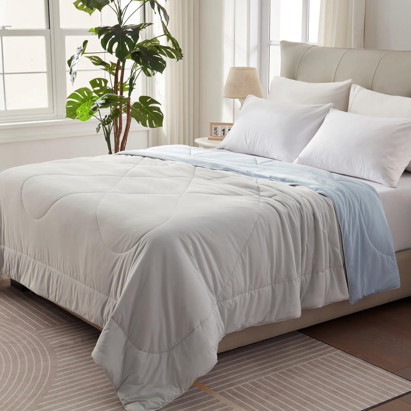 warmcloud Cooling Blanket Queen Size Cooling Blankets for Hot Sleepers Cooling Breathable Comforter Summer Thin Comforter Queen Size Bedding Cooling Duvet Blue and Grey