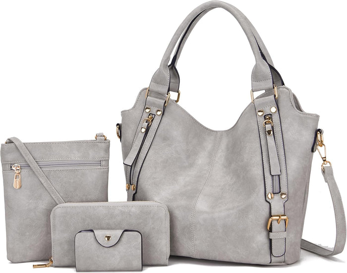 soperwillton Purses for Women Large Shoulder Handbag Tote PU Leather Hobo Crossbody Bag Ladies Wallet Set 4pcs