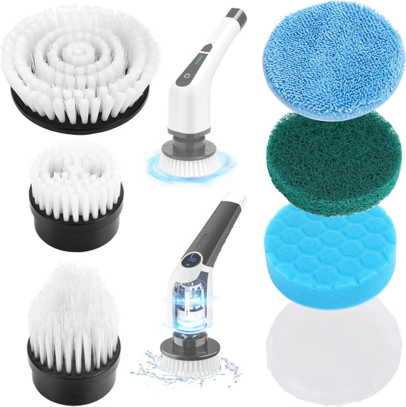 Electric Spin Scrubber, Cordless Bathroom Tub Scrubber with Long Handle & 7 Replaceable Cleaning Heads, Extension as Short Handle, Portable Power Shower Brush Household Tools for Tile Floor