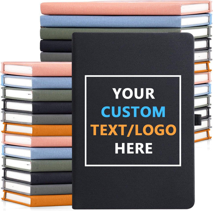 Personalized Notebook-Can Engrave Logo/Text/Image, Customizable A5 Journal Notebook -192 Lined Pages 8.3 x 5.8 Inch，black+blue+grey