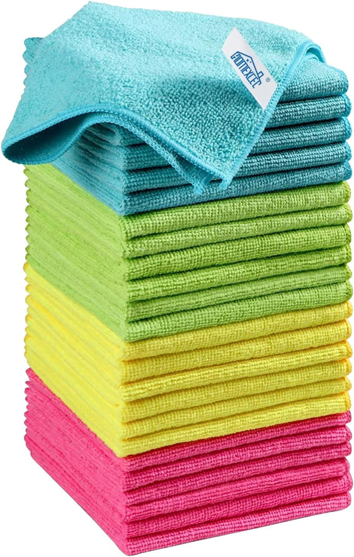 HOMEXCEL Microfiber Cleaning Cloth, 8 Pack Cleaning Rags, Cleaning Towels with 4 Color Assorted, 11.5"X11.5"(Green/Blue/Yellow/Pink)