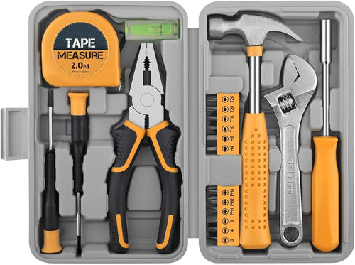 20 Pieces Home Tool Set, Basics Household Tool Kit with Small Mini Carrying Box for Men and Women DIY (Pink)