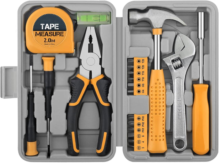 20 Pieces Home Tool Set, Basics Household Tool Kit with Small Mini Carrying Box for Men and Women DIY (Pink)