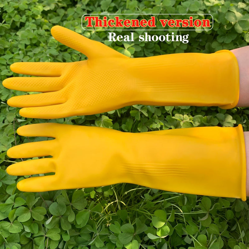 8 Pairs Reusable Household Cleaning Gloves, Rubber Kitchen Dishwashing Gloves,Extra Thickness, Long Sleeves, for Washing Dishes, Pet Care(Medium, Yellow)
