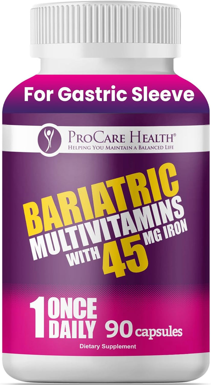 ProCare Health Bariatric Multivitamin with 45mg Iron (30 Easy to Swallow Capsules) - Once Daily Post-Op Support for Gastric Bypass & Sleeve with 1 Month Supply, No Artificial Colors, Gluten-Free