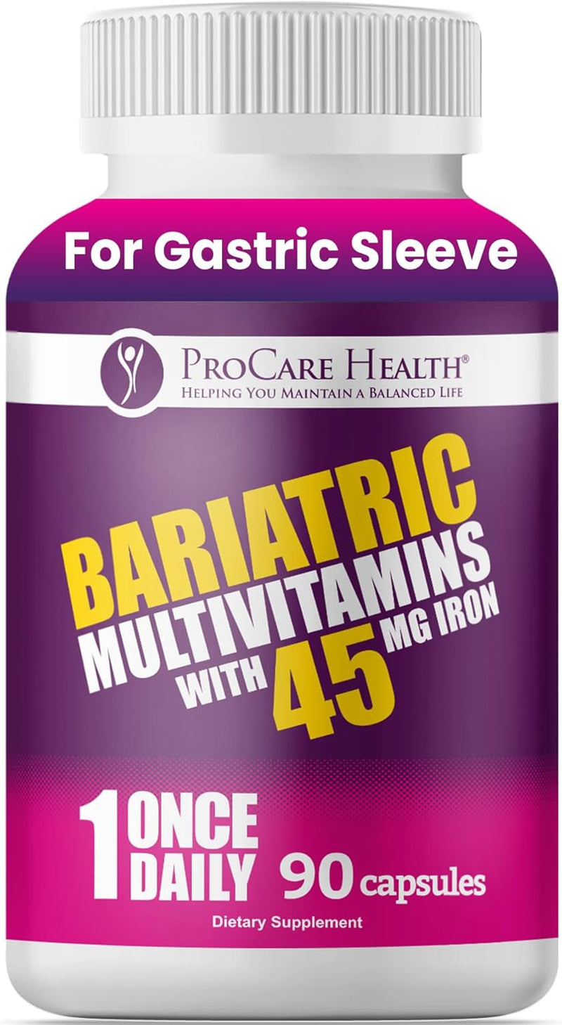 ProCare Health Bariatric Multivitamin with 45mg Iron (30 Easy to Swallow Capsules) - Once Daily Post-Op Support for Gastric Bypass & Sleeve with 1 Month Supply, No Artificial Colors, Gluten-Free