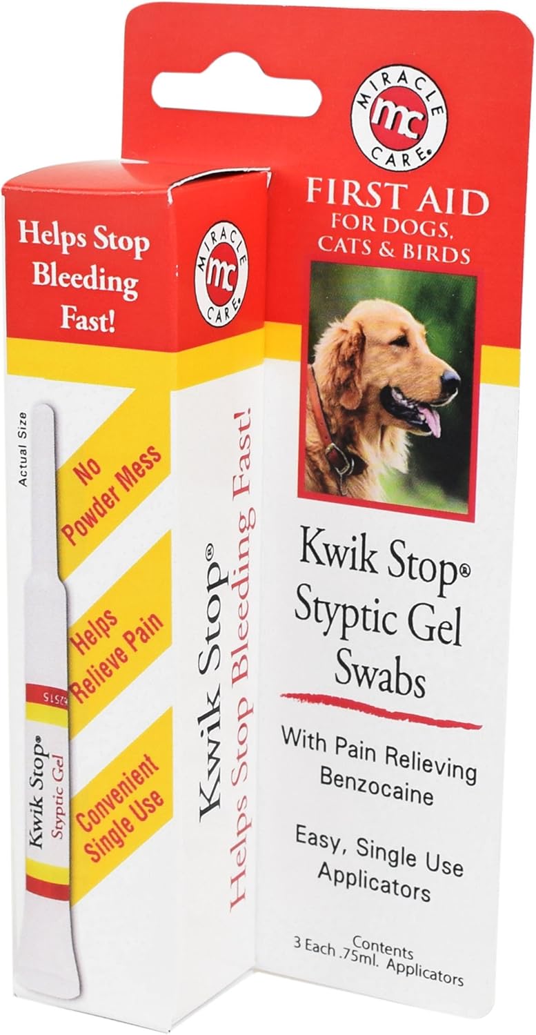 Miracle Care Kwik Stop Styptic Powder For Dogs, Cats and Birds, 0.5 Ounce, Fast Acting Blood Stop Powder with Pain Relieving Benzocaine