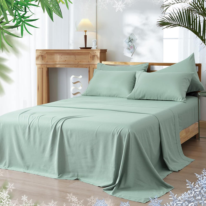 PHF Cooling Sheets Set California King Size, Rayon Derived from Bamboo & Polyester, Breathable & Wrinkle Free Silky Soft Bed Sheets, Wider Elastic Band 16" Deep Pocket Sheets & Pillowcase, Sage Green