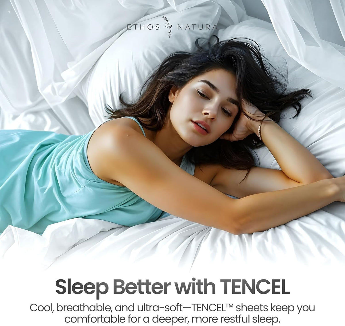 100% Eucalyptus Tencel Lyocell Sheet Set, Silky Soft & Smooth Cooling Sheets for All-Season, Sustainably Made, Moisture-Wicking, Hypoallergenic - Queen, White