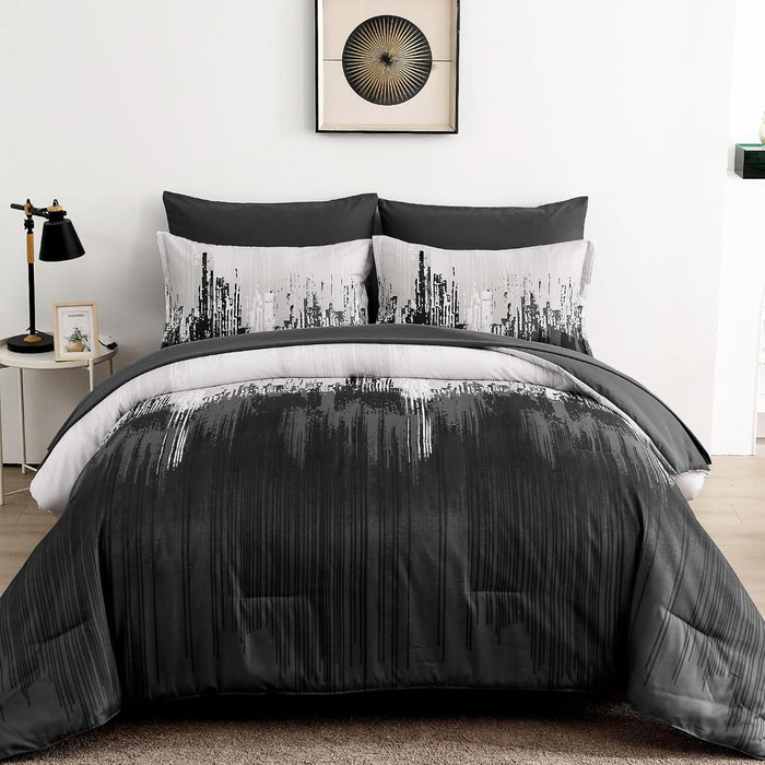 WONGS BEDDING Comforter Set Queen, Thanksgiving Burnt Orange 7 Pieces Bed in a Bag Abstract Gradient Fall Terracotta Bedding Set with Comforter, Flat Sheet, Fitted Sheet, Pillow Shams, Pillowcases