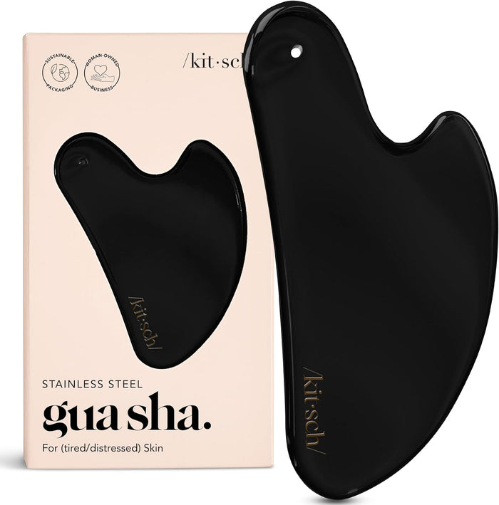 Kitsch Stainless Steel Gua Sha Facial Tools - Guasha Tool for Face, Face Sculpting Tool, Jawline Shaper, Double Chin Reducer, Body Gua Sha Tools, Lymphatic Drainage Massager, Facial Skin Care - Silver