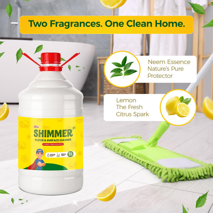 Shimmer Floor & Surface Cleaner Phenyl – 5L Mega Jar | Power Lemon Booster Formula | Long Lasting Fragrance