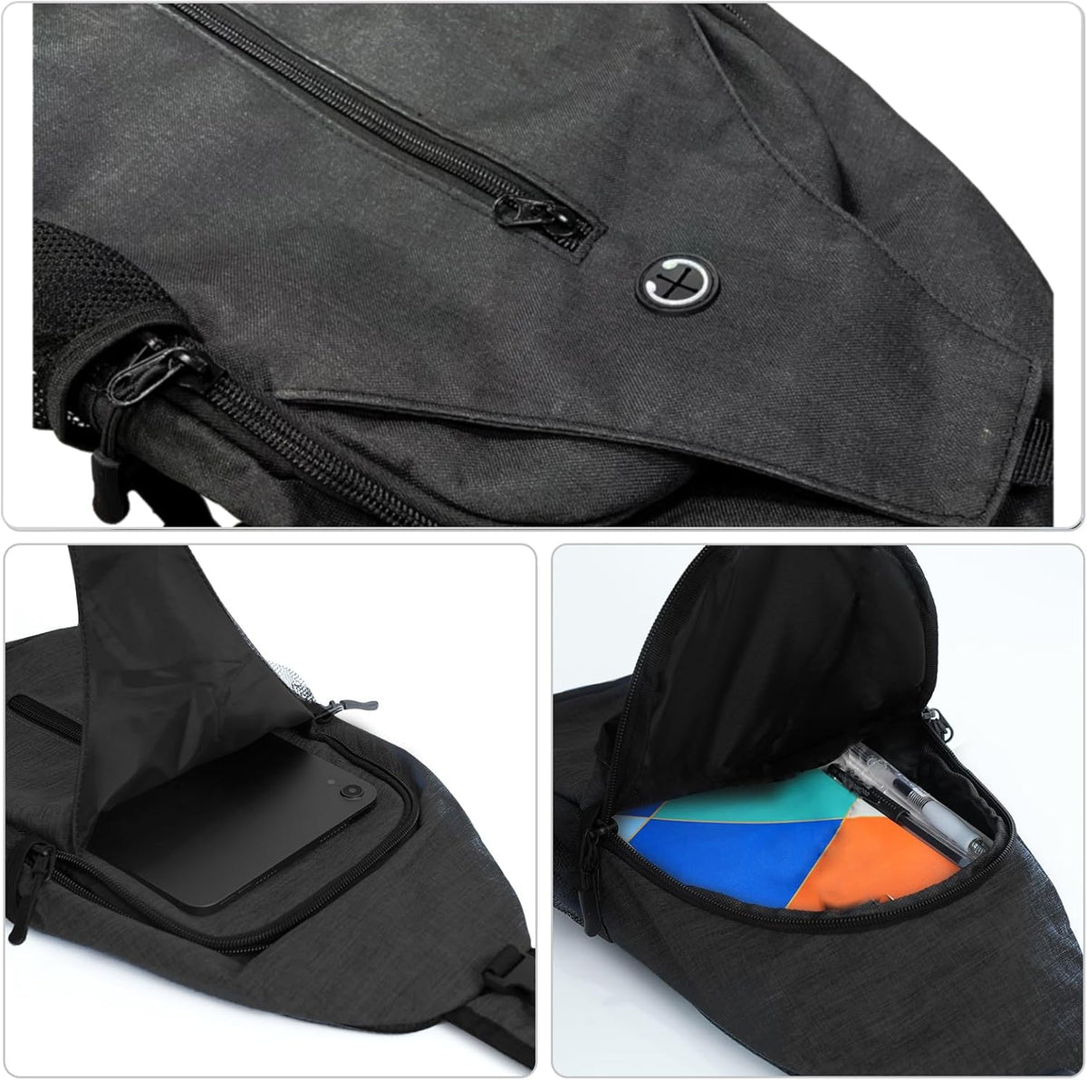 Sling-Bag Crossbody-Bag Women-Men Backpack-Daypack - Hiking Chest Travel with Water Bottle Pocket Portable Hiking Daypacks For Women Black