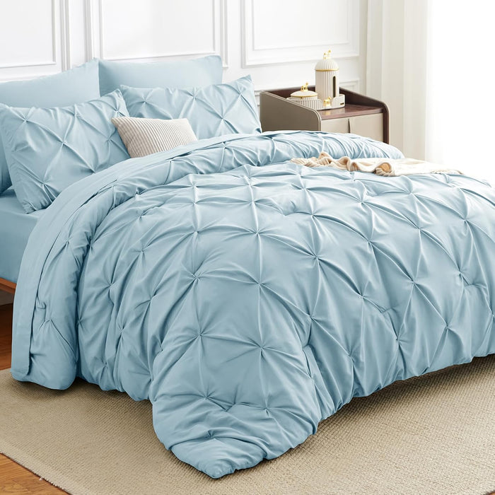 Full Comforter Set 7 Pieces Bed in A Bag Black Luxury Soft Full Size Bed Set Pintuck Pinch Pleat Bedding Sets with Comforter, Flat Sheet, Fitted Sheet and Pillowcases & Shams