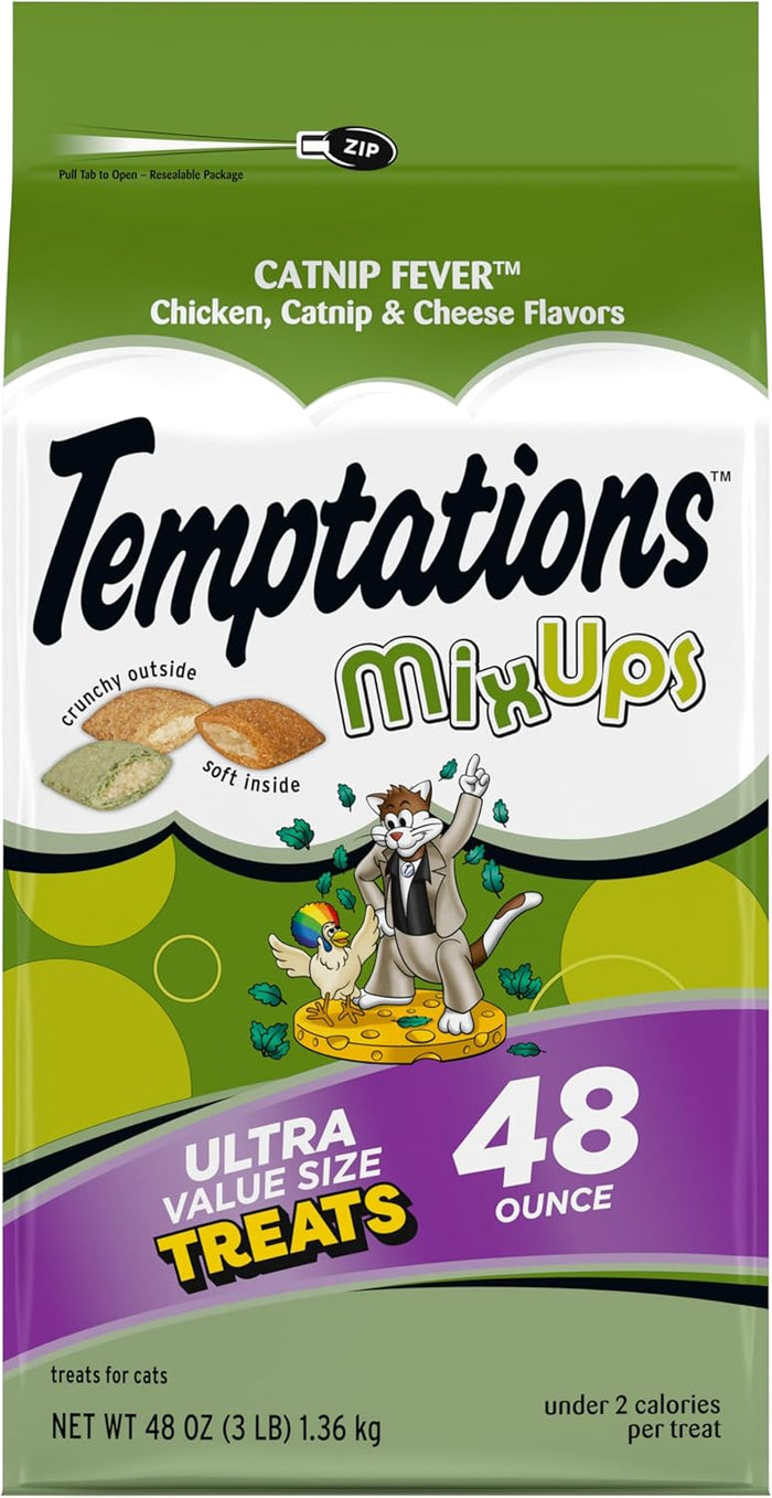 Temptations MixUps Catnip Fever Flavor Crunchy and Soft Cat Treats, 16 oz. Tub