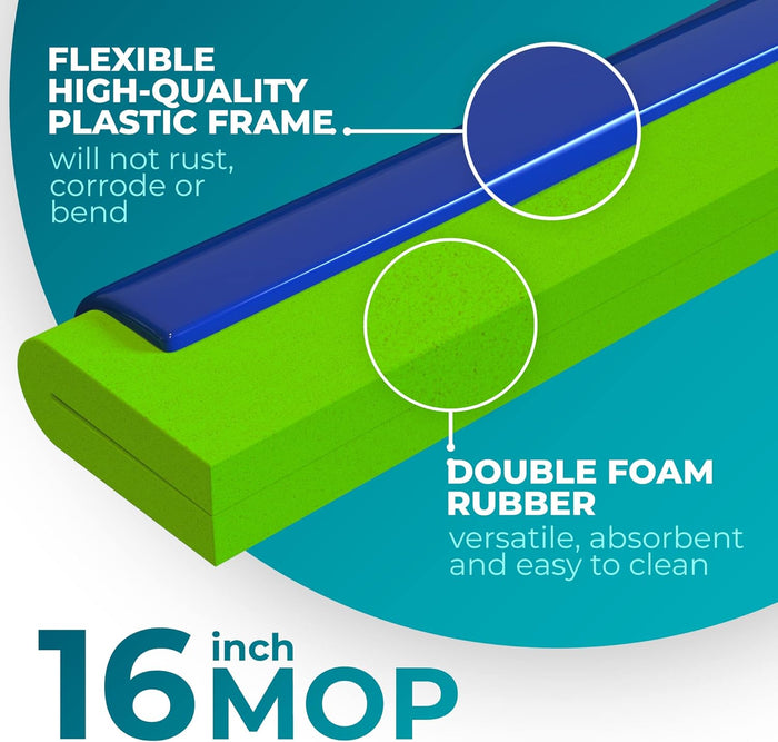 HELOMOR Floor Squeegee Wiper Heads 3-Pack Refill Mop Foam Dual Moss, 16" L For Cleaning Indoor Kitchen Households & Offices Scooping & Drying Water On Wood Parquet Concrete Tile Bathroom Shower Window