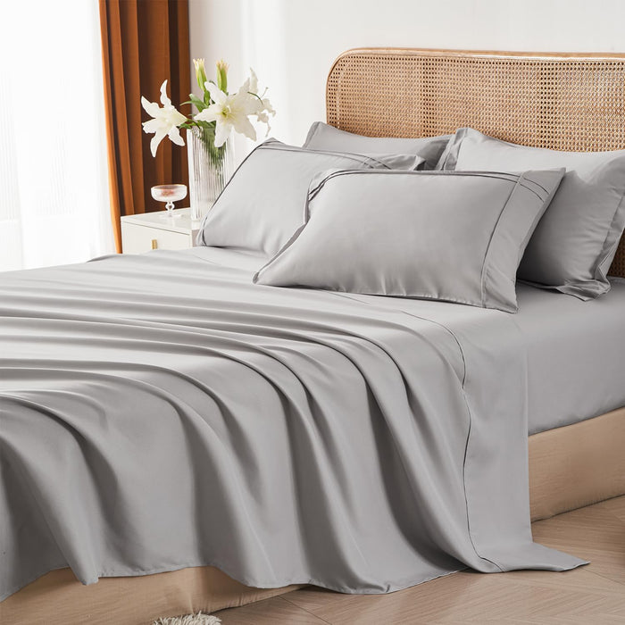 Yogeneg King Size Comforter Set 7 Piece Bed in a Bag,Grid Pinch Pleat Grey Bedding Set,Striped Textured Soft Microfiber Comforter with Sheet Set,All Season Complete Bed Set(Grey,King)