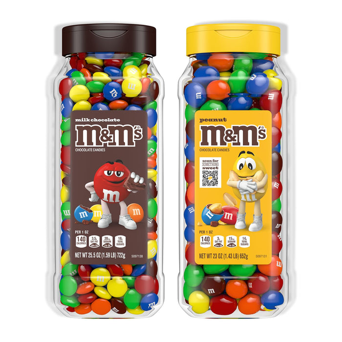 M&M’S Peanut Candy Jars, Assorted Chocolate Candies, Party Size Bulk, Movie Night Treats, Bulk Chocolate Candy, Buffet Chocolates, Resealable and Recyclable, 23 Oz Each, Pack of 2