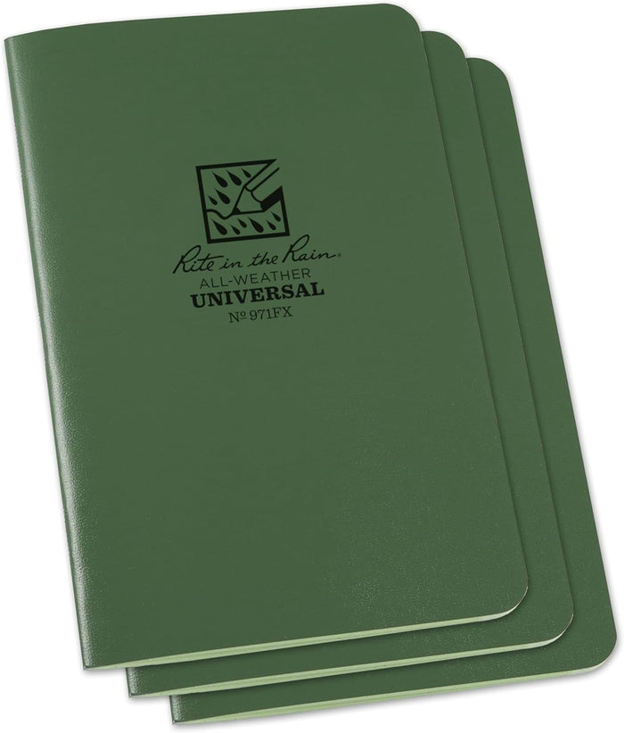 Rite In The Rain Weatherproof Stapled Notebook, 4.625" x 7", Orange Cover, Universal Pattern, 3 Pack (No. OR71FX)