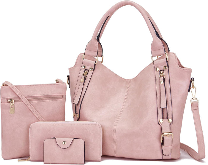 soperwillton Purses for Women Large Shoulder Handbag Tote PU Leather Hobo Crossbody Bag Ladies Wallet Set 4pcs