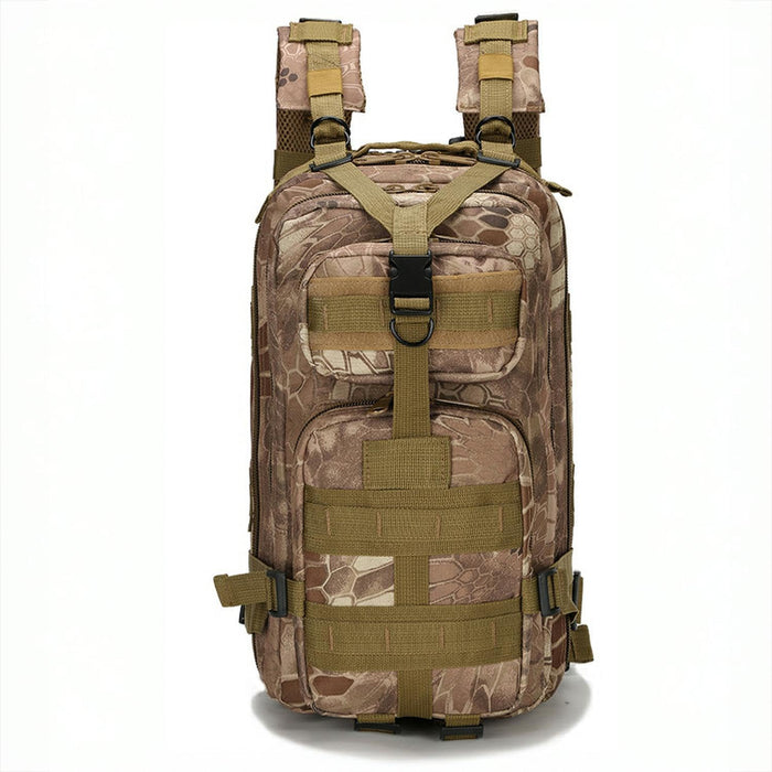 30L Comfortable Durable Military Tactical Backpack w/USA Flag Patch, MOLLE Hiking Camping Travel Bag,（black camouflage）
